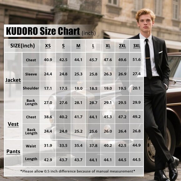 Men's Regular Fit 3-Piece Black Suit - Slim Fit Blazer, Vest & Pants - XXL - Picture 5 of 6